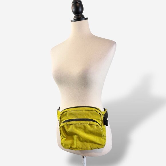 Baggu Fanny Pack Chartreuse OG White Logo Strap Double Zip Crossbody Bag Travel - Picture 3 of 16